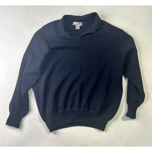 I Levrieri Mens XL Navy Blue 100% Merino Wool Long Sleeve Polo Sweater Italy